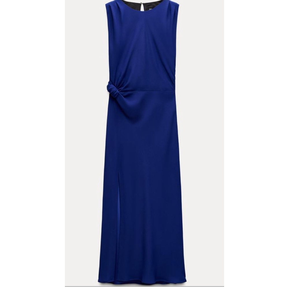 Zara Round neck sleeveless midi dress. Side knot &. Side detail.‎ Med & Lg